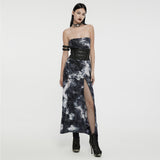 Goth strapless tie-dyed long dress