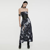 Goth strapless tie-dyed long dress