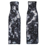 Goth strapless tie-dyed long dress