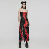 Goth strapless tie-dyed long dress