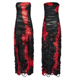 Goth strapless tie-dyed long dress