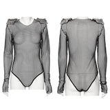 Punk sexy rhinestone mesh bodysuit