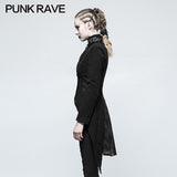 Women Swallow Tail Worsted Black Punk Jacket With Bronze Accessories