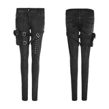 Eyelets Skinny Elastic Punk Jeans With 3d Pocket