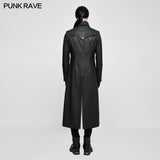 Winter Men Long Leather Punk Coat With Stand-up Collar