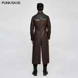 Winter Men Long Leather Punk Coat With Stand-up Collar