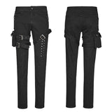 Men Elastic Denim Punk Pants With Detachable Pocket