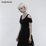 Elegant Short Sleeves Gothic T-shirt With Broken Lace