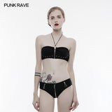 Personality Swimwear Punk Accessories Stretch Swimsuit Top With Detachable Straps