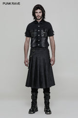 Men Pleated Half Punk Skirt With Stereo Bag On The Right