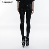 Stretch Glossy Leather Lace Positioning Flower Gothic Leggings