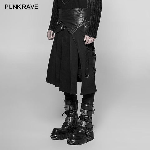 Men's Dark Punk Leather Splicing Personality Pleated Skirt