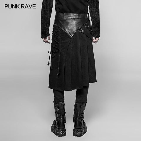 Men's Dark Punk Leather Splicing Personality Pleated Skirt