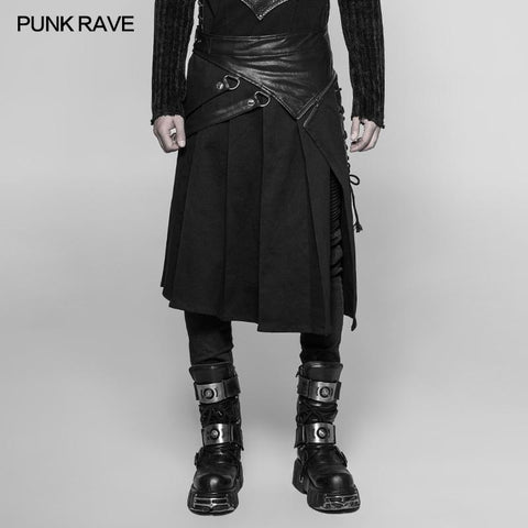 Men's Dark Punk Leather Splicing Personality Pleated Skirt