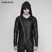 Men's Dark Punk Personality Pullover Hoodie Beveled Zipper Hooded Knitting Sweater