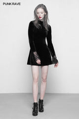 Dark Lace Stitching Feminine Velvet Gothic Dress