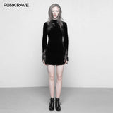 Dark Lace Stitching Feminine Velvet Gothic Dress