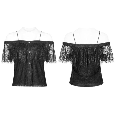 Sexy Gothic Two Wear Off Shoulder Strap Lace Shirt