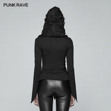 Dark Hooded Asymmetric Long Sleeve T-shirt