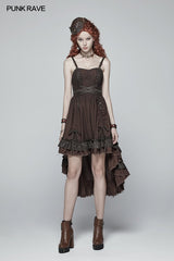 Steampunk Pleated Two-Layer Ruffled Hem High-Low Dress