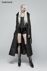 Gothic Judge Standing Collar PU Long Coat