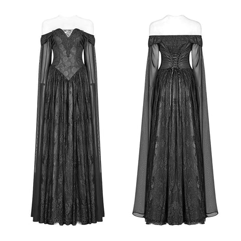 Retro And Elegant Dark Gothic Off Shoulder Victoria Long Lace Dress