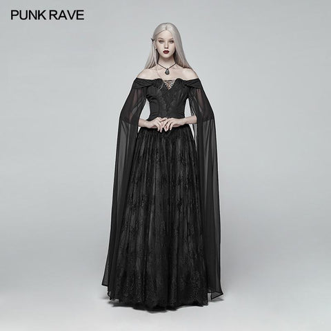 Retro And Elegant Dark Gothic Off Shoulder Victoria Long Lace Dress