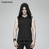 Dark Punk Men Sleeveless T-shirt Hooded Vest