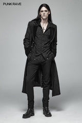 Men Goth Vampire Master Mid-length Jacket V-neck Long Sleeve Coat