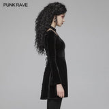 Gothic Daily Cross Halter-Neck Long Sleeve Velvet Short Dress For Women