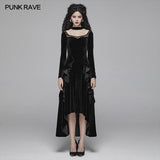 Gothic Daily Women Long Sleeve Velvet High-low Long Dress With Lace