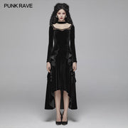 Gothic Daily Women Long Sleeve Velvet High-low Long Dress With Lace