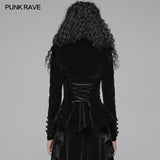 Gothic Weft Long Sleeve Standing Collar Velvet Short Coat For Women