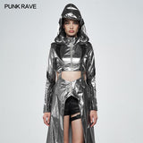 Cosmic Warrior Glossy Hollow Detachable Hem Medium-length Coat