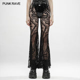 Gothic Paisley pattern lace transparent trousers