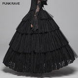 Dark Gothic Long Lace Tiered Skirt Ball Gown Dress