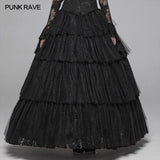 Dark Gothic Long Lace Tiered Skirt Ball Gown Dress