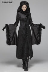 Gothic Gorgeous Fur High Collar Jacquard Long Coat