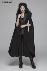 Gothic Double-sided Woolen Standing Collar Long Coat With Broken Block-style Sleeves For Women