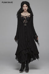 Gothic Woolen Cardigan Hooded Long Sleeve Coat - Thin