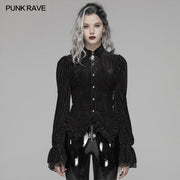 Gothic Dark-Grain Long Sleeve Velvet Shirt