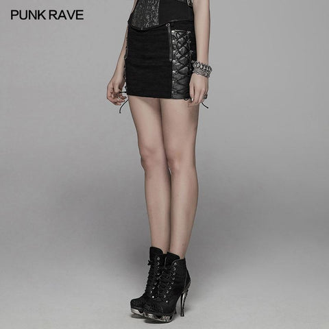 Punk Metal Mini Half Skirt With Two Sides Lace-up Design