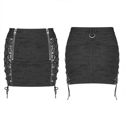 Punk Metal Mini Half Skirt With Two Sides Lace-up Design