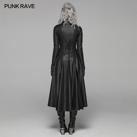 Dark Punk Slit Long Coat With Metal Double-head Zipper