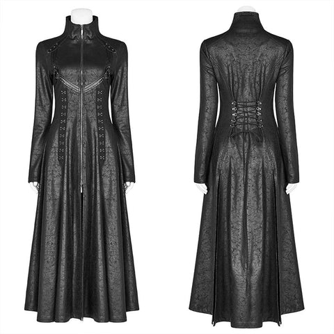 Dark Punk Slit Long Coat With Metal Double-head Zipper