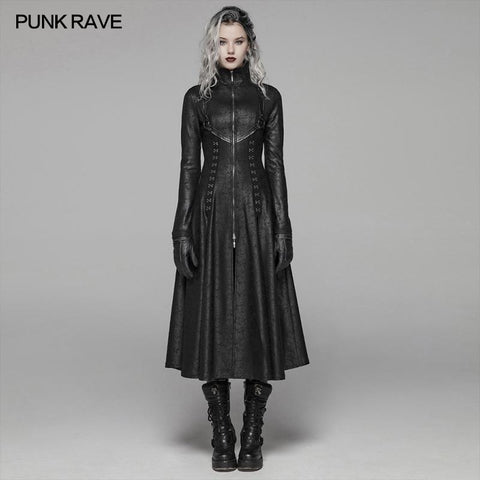 Dark Punk Slit Long Coat With Metal Double-head Zipper