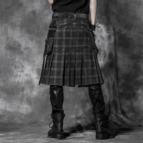 Gingham Man Above-the-knee Sheath Black Punk Skirt