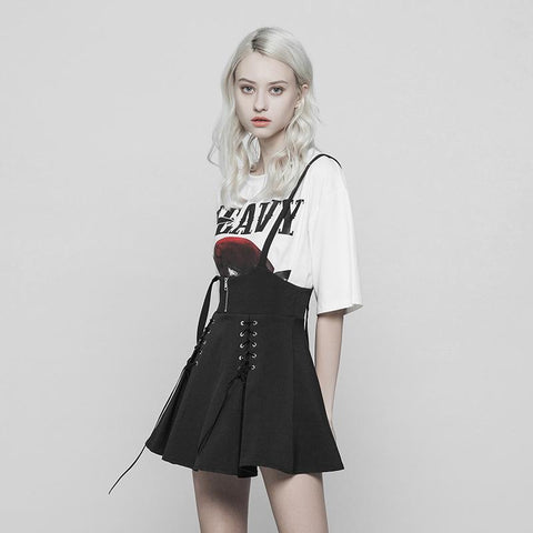 Classic Strap Skirt Punk Zipper Bandage Suspender Skirt For Women