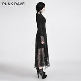 Sexy Asymmetrical Mesh High Neck Punk Dress Stitching With Fake Suede Fabric