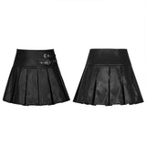 High Waist Metal Buckle Decorative Pleated PU Half Skirt